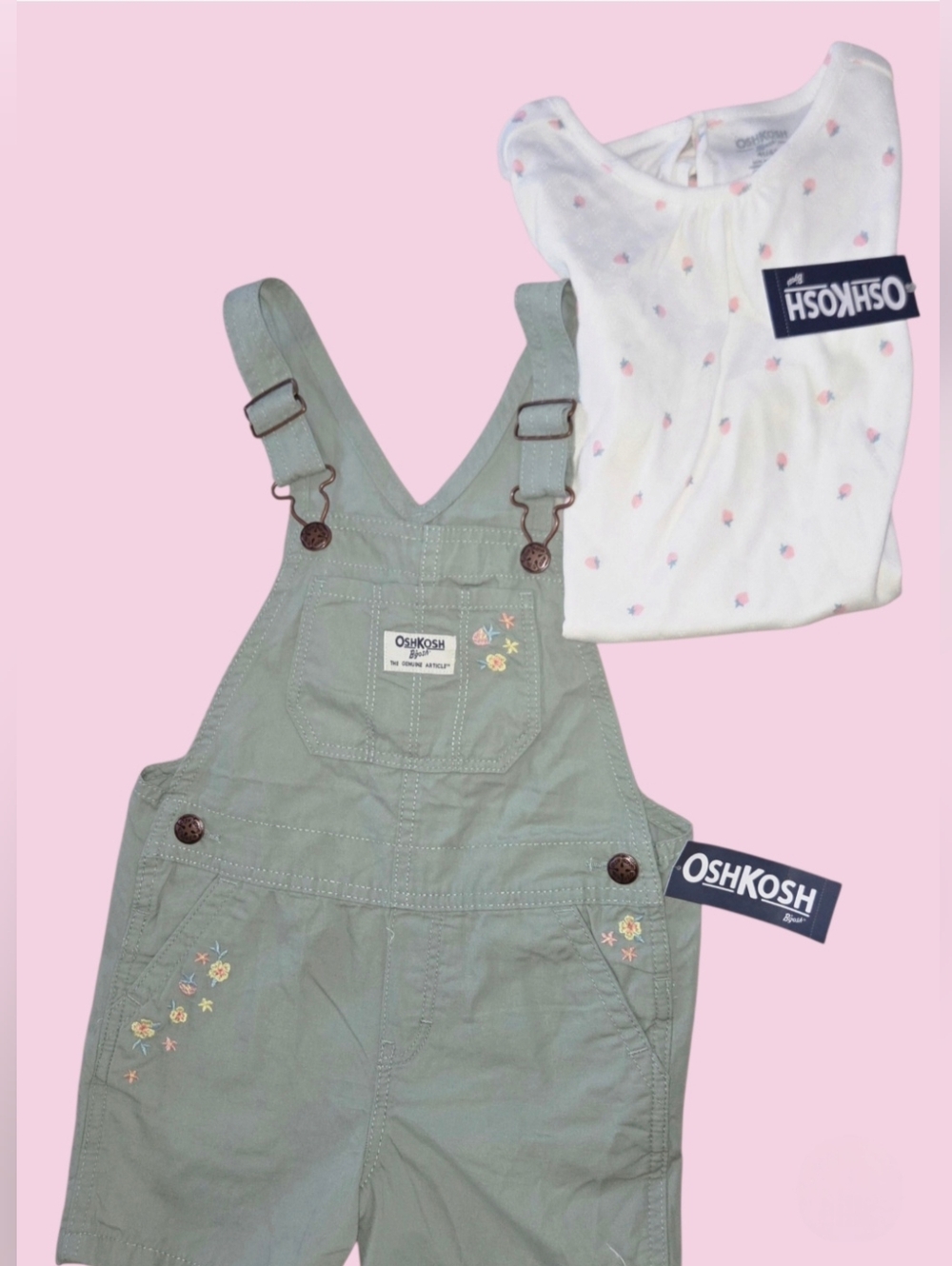 Brand new toddler OshKosh B'gosh 
Strawberry 2-Piece Overall and Shirt 
4T